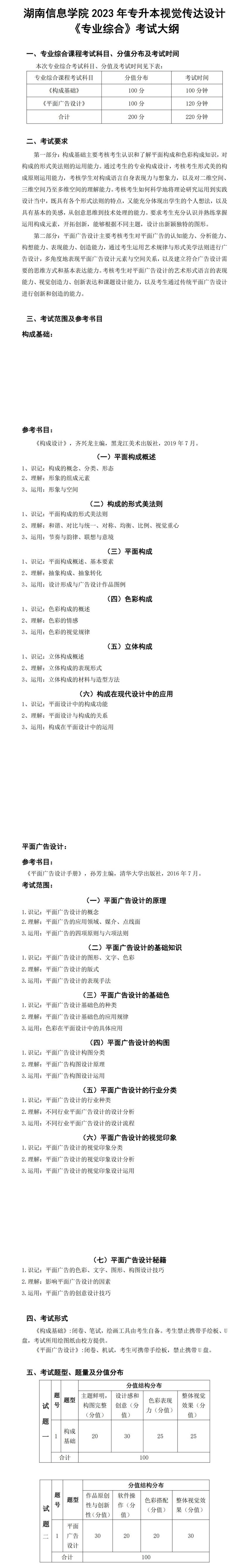 2023年湖南信息學院專升本視覺傳達設計專業(yè)《專業(yè)綜合》考試大綱(圖1)