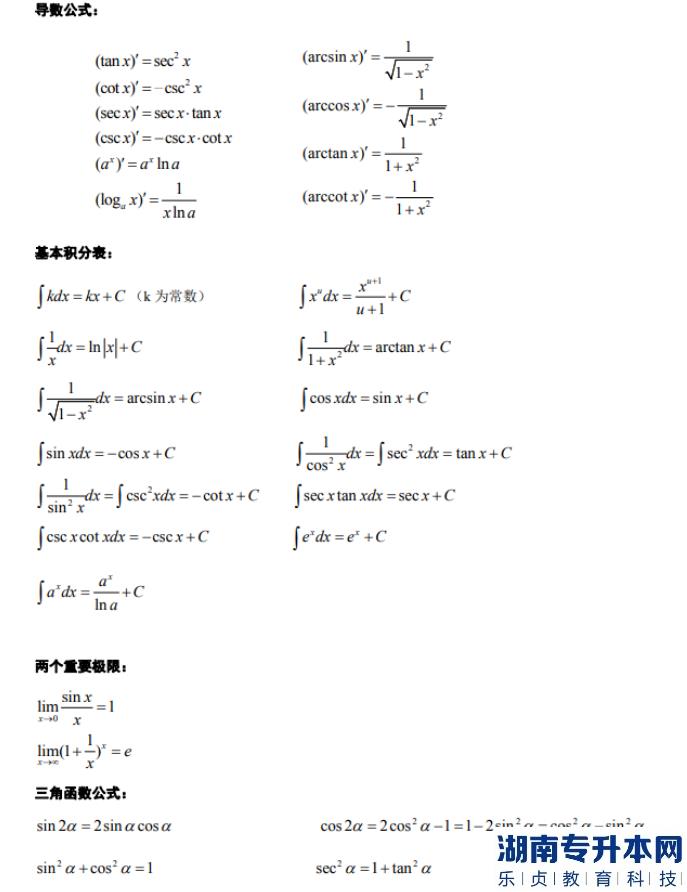 河南高數(shù)專(zhuān)升本公式大全(圖2)